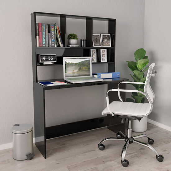Bancroft Wooden Laptop Desk With Bookshelf In White Furniture in Fashion
