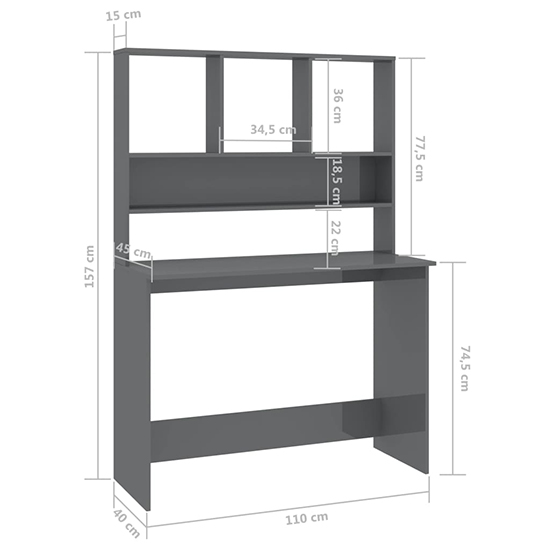Bancroft High Gloss Laptop Desk With Bookshelf In Grey