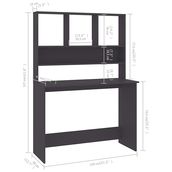Bancroft Wooden Laptop Desk With Bookshelf In Grey