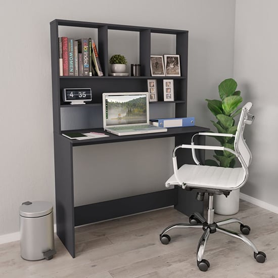 Bancroft Wooden Laptop Desk With Bookshelf In Grey