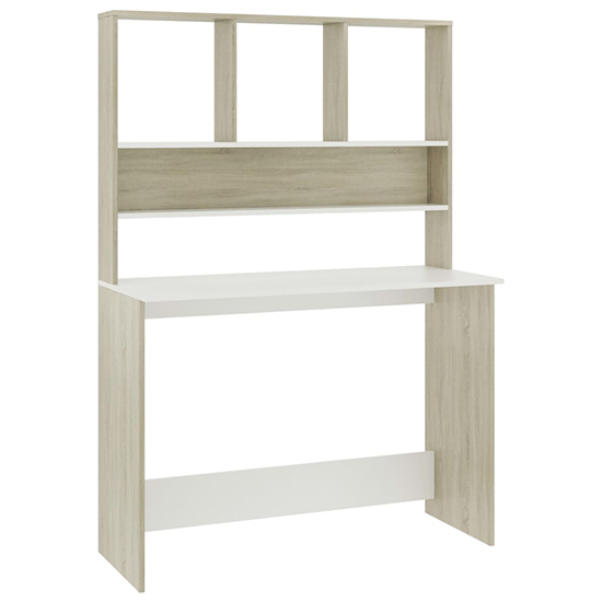 Bancroft Wooden Laptop Desk With Bookshelf In White Sonoma Oak
