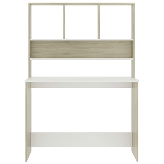 Bancroft Wooden Laptop Desk With Bookshelf In White Sonoma Oak