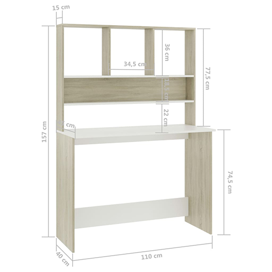 Bancroft Wooden Laptop Desk With Bookshelf In White Sonoma Oak