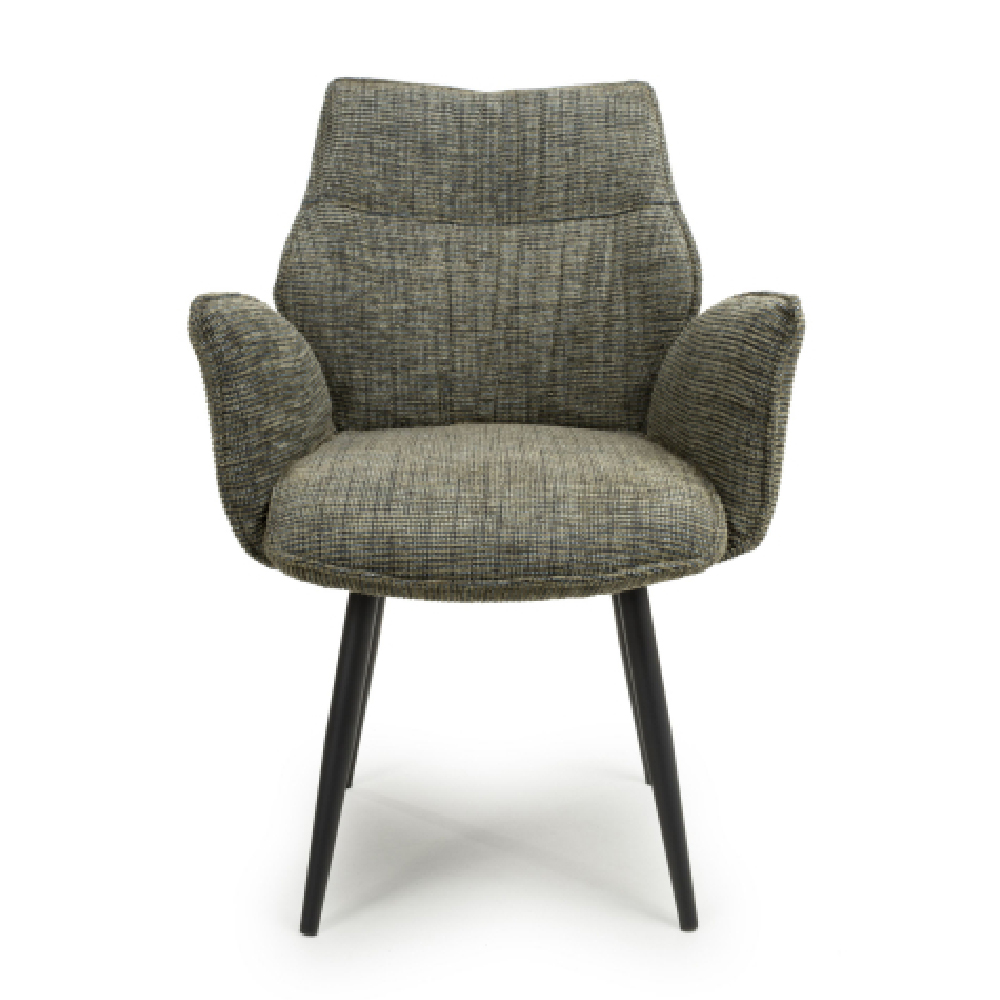 Banff Green Fabric Dining Chairs With Black Legs In Pair