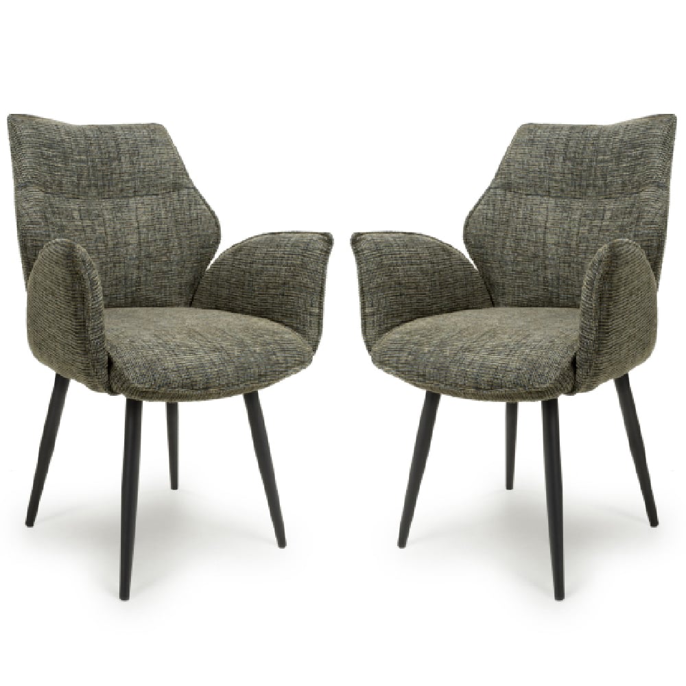 Read more about Banff green fabric dining chairs with black legs in pair