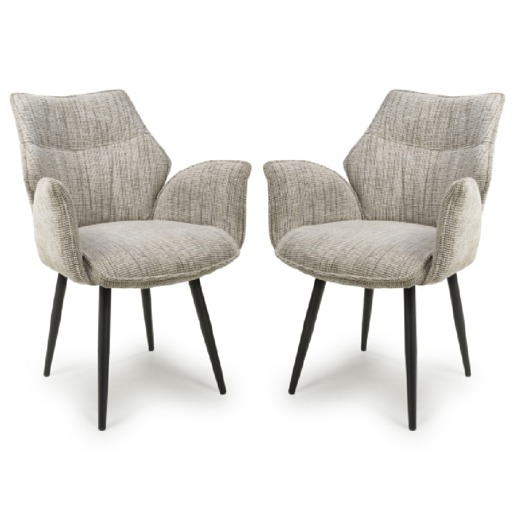 Read more about Banff toffee fabric dining chairs with black legs in pair