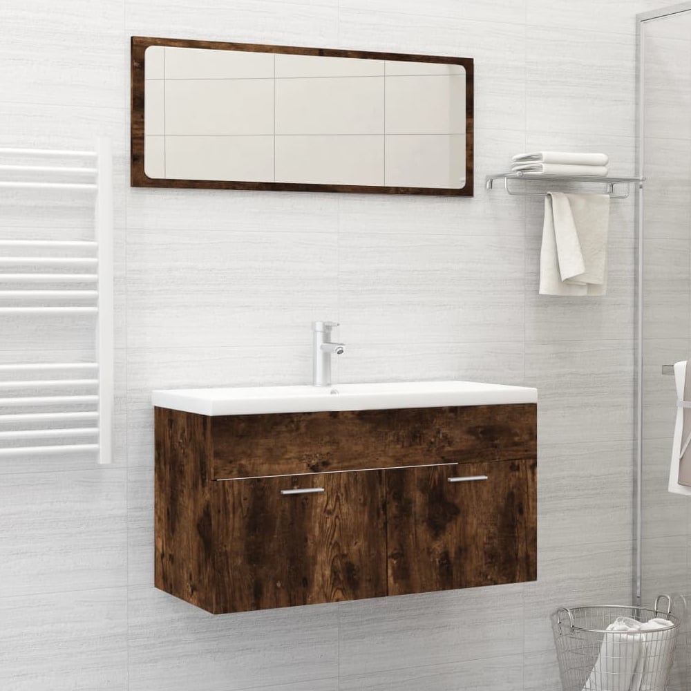Read more about Banff wooden 2 piece bathroom furniture set in smoked oak
