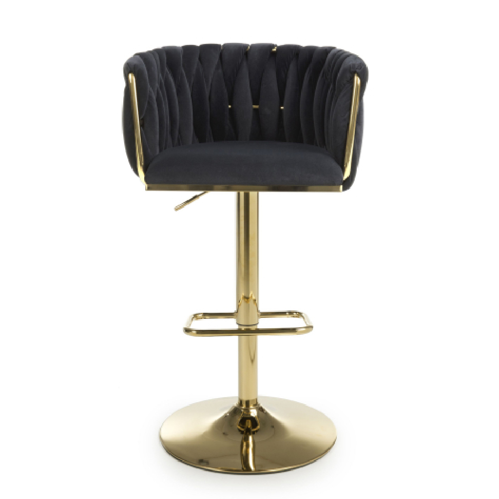 Bangor Black Velvet Bar Stools With Gold Base In Pair