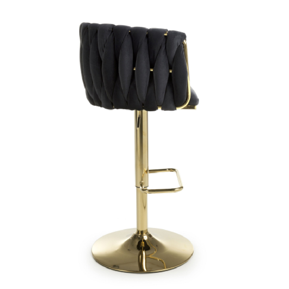 Bangor Black Velvet Bar Stools With Gold Base In Pair