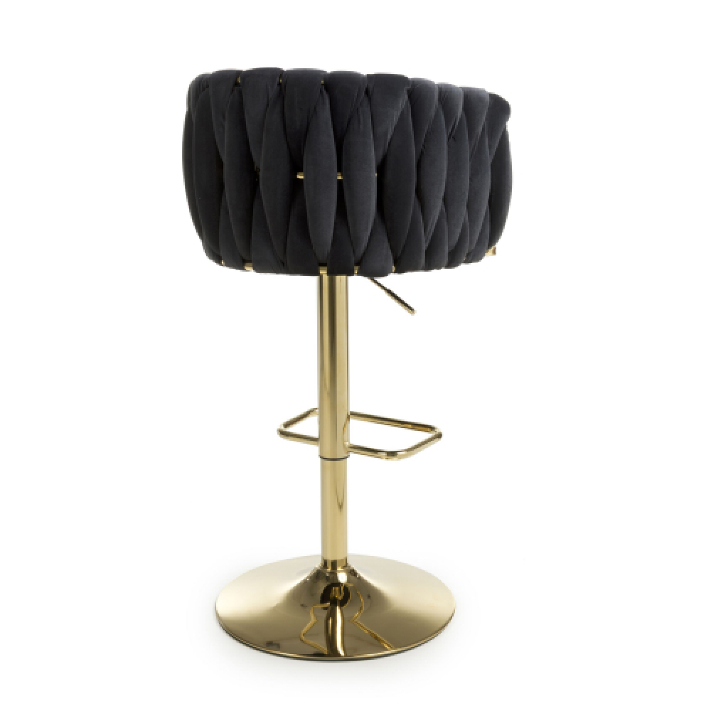 Bangor Black Velvet Bar Stools With Gold Base In Pair