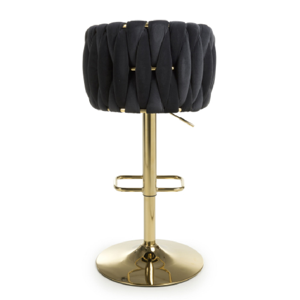 Bangor Black Velvet Bar Stools With Gold Base In Pair