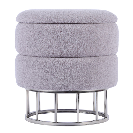 Bangor Boucle Fabric Storage Stool In Round In Grey