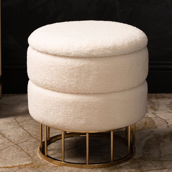 Product photograph of Bangor Boucle Fabric Storage Stool In Round In White from Furniture in Fashion