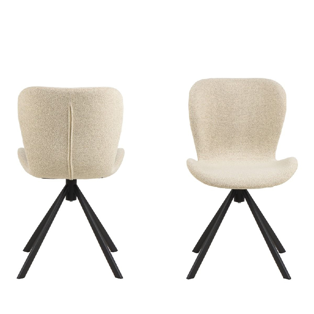 Bangor Cream Fabric Dining Chairs With Black Legs In Pair