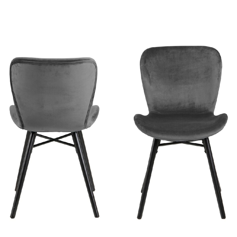 Bangor Dark Grey Fabric Dining Chairs With Black Legs In Pair