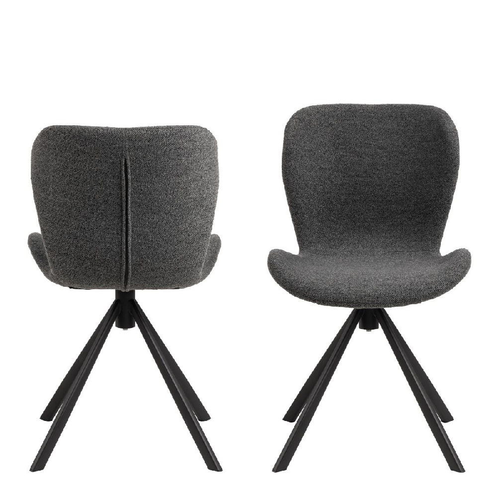 Bangor Grey Fabric Dining Chairs With Black Legs In Pair