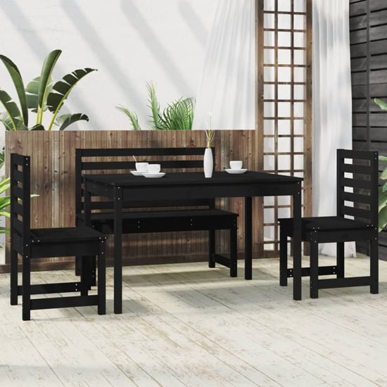 Product photograph of Bangor Solid Wood Pine 4 Piece Garden Dining Set In Black from Furniture in Fashion