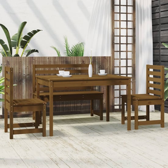 Product photograph of Bangor Solid Wood Pine 4 Piece Garden Dining Set In Honey Brown from Furniture in Fashion