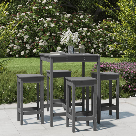 Product photograph of Bangor Solid Wood Pine 5 Piece Garden Bar Set In Grey from Furniture in Fashion