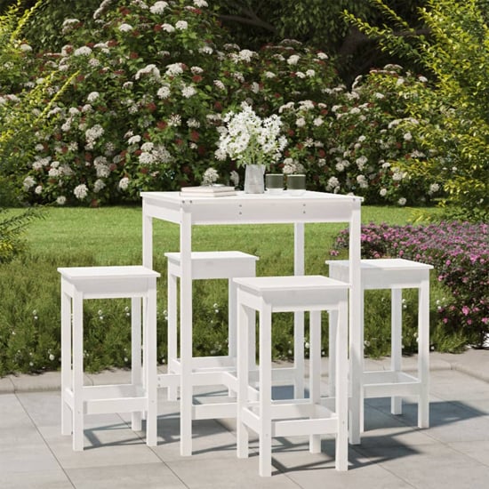 Bangor Solid Wood Pine 5 Piece Garden Bar Set In White from Furniture in Fashion