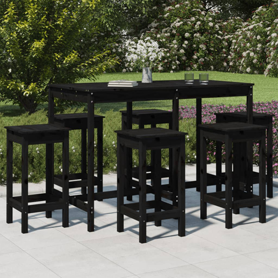 Bangor Solid Wood Pine 7 Piece Garden Bar Set In Black Furniture in