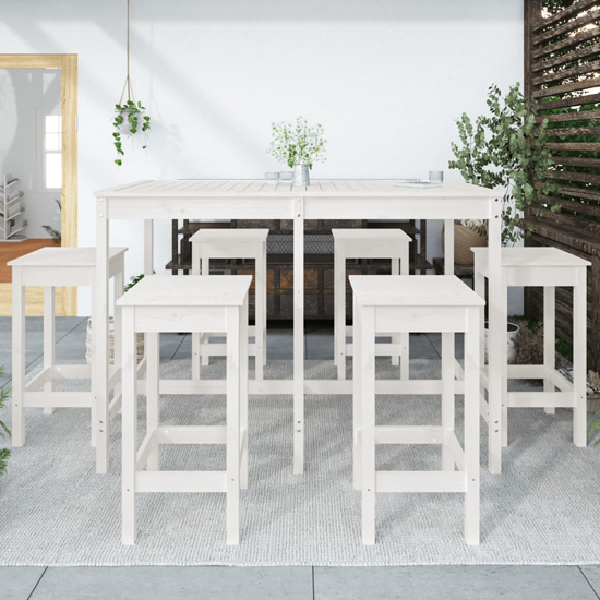 Bangor Solid Wood Pine 7 Piece Garden Bar Set In White