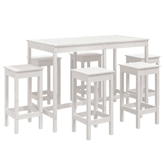 Bangor Solid Wood Pine 7 Piece Garden Bar Set In White