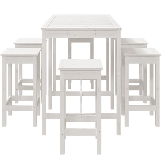 Bangor Solid Wood Pine 7 Piece Garden Bar Set In White