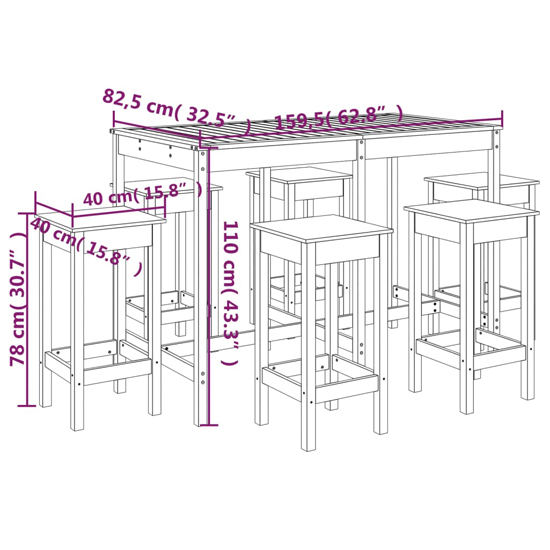 Bangor Solid Wood Pine 7 Piece Garden Bar Set In White
