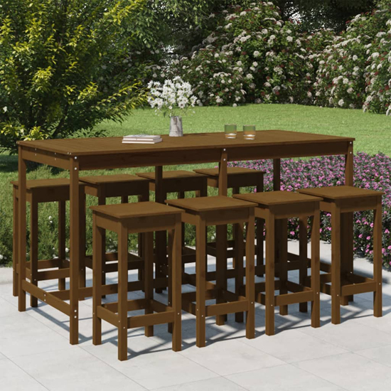 Bangor Solid Wood Pine 9 Piece Garden Bar Set In Honey Brown from Furniture in Fashion