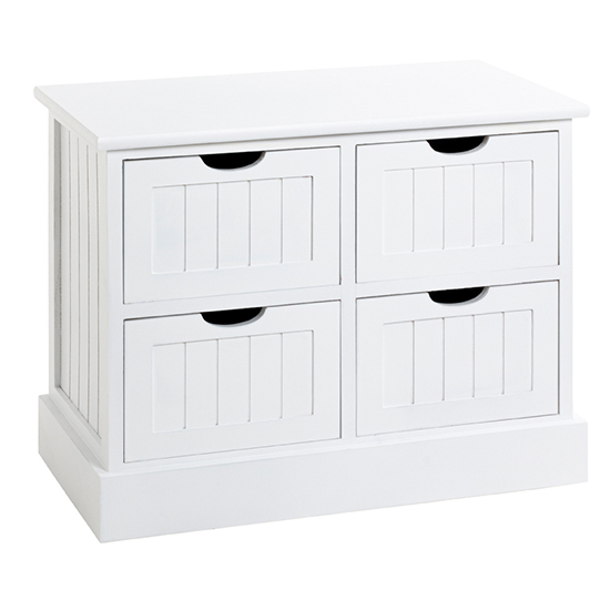 Bangor Wooden Wide 4 Drawers Bathroom Storage Cabinet In White
