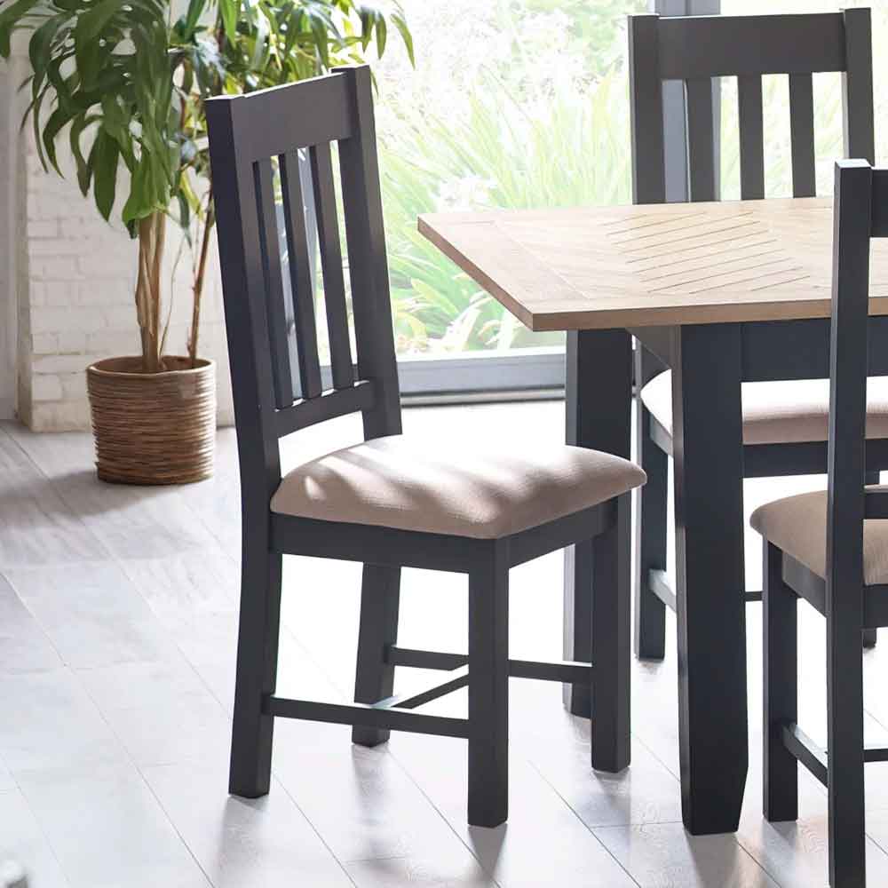 Baqia Dark Grey Wooden Dining Chairs with Fabric Seat in Pair