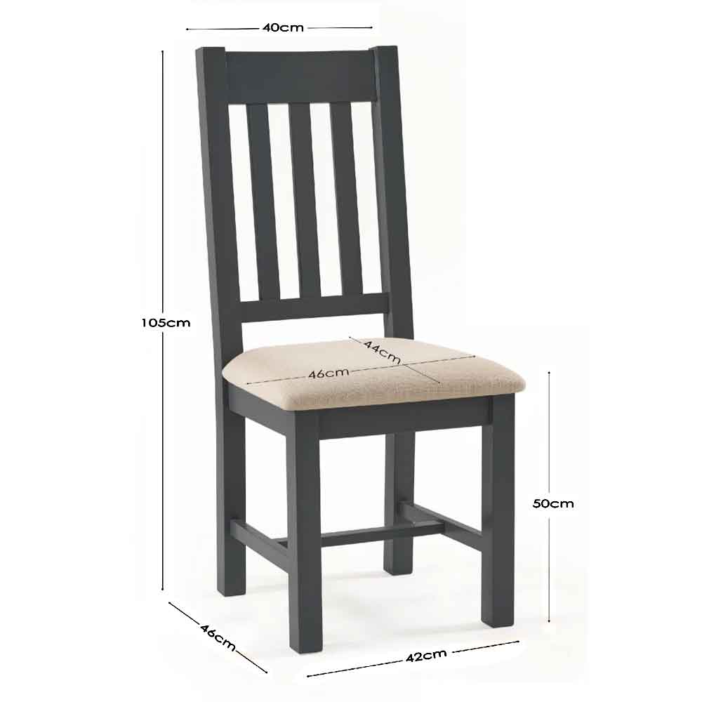Baqia Dark Grey Wooden Dining Chairs with Fabric Seat in Pair
