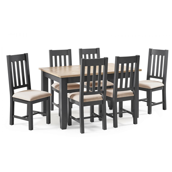 Baqia Extending Wooden Dining Table With 6 Chairs In Dark Grey