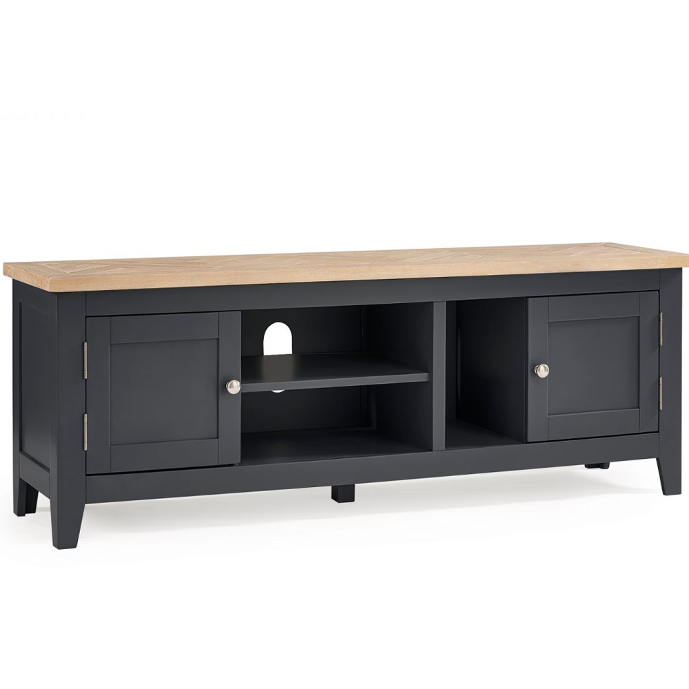 Baqia Wooden TV Stand With 2 Doors In Dark Grey