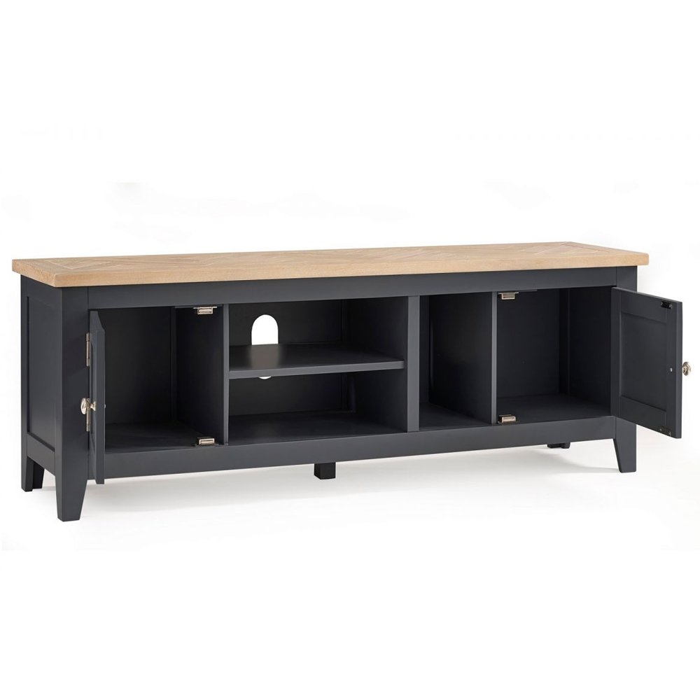 Baqia Wooden TV Stand With 2 Doors In Dark Grey