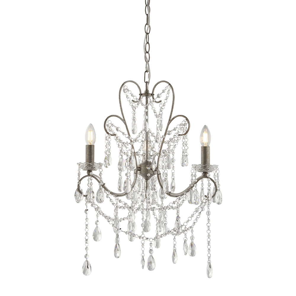 Baraboo 3 Light Glass Pendant Ceiling Light In Aged Silver