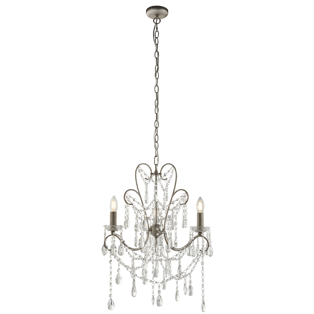 Baraboo 3 Light Glass Pendant Ceiling Light In Aged Silver