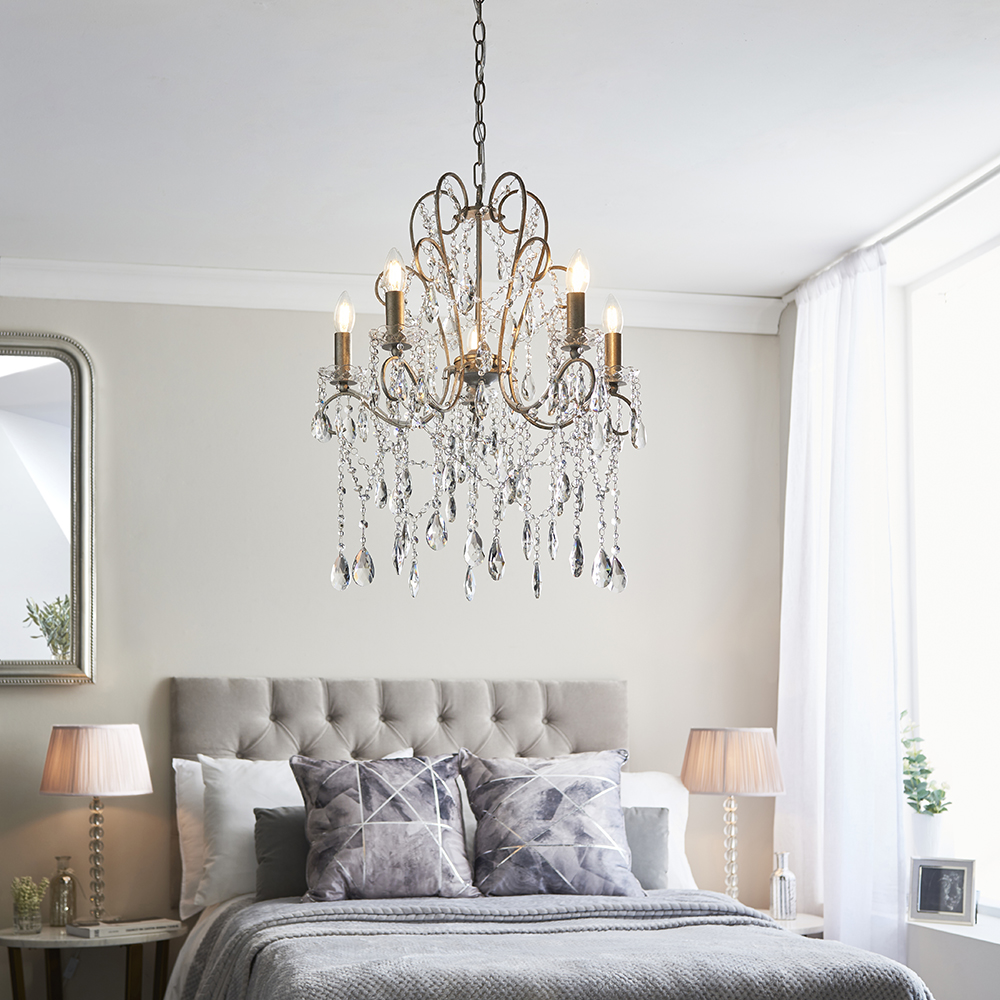 Baraboo 5 Light Glass Pendant Ceiling Light In Aged Silver