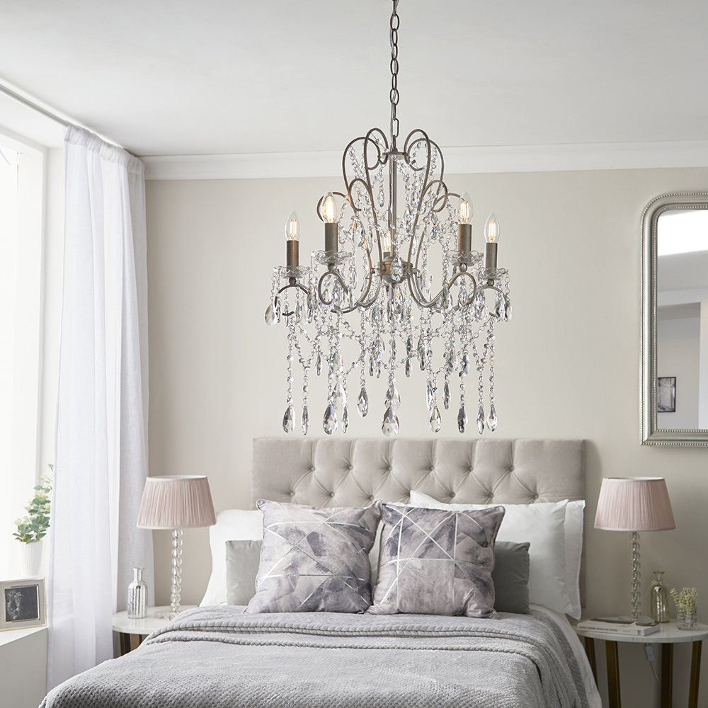 Baraboo 5 Light Glass Pendant Ceiling Light In Aged Silver
