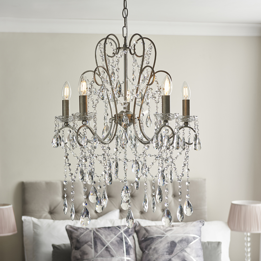 Baraboo 5 Light Glass Pendant Ceiling Light In Aged Silver