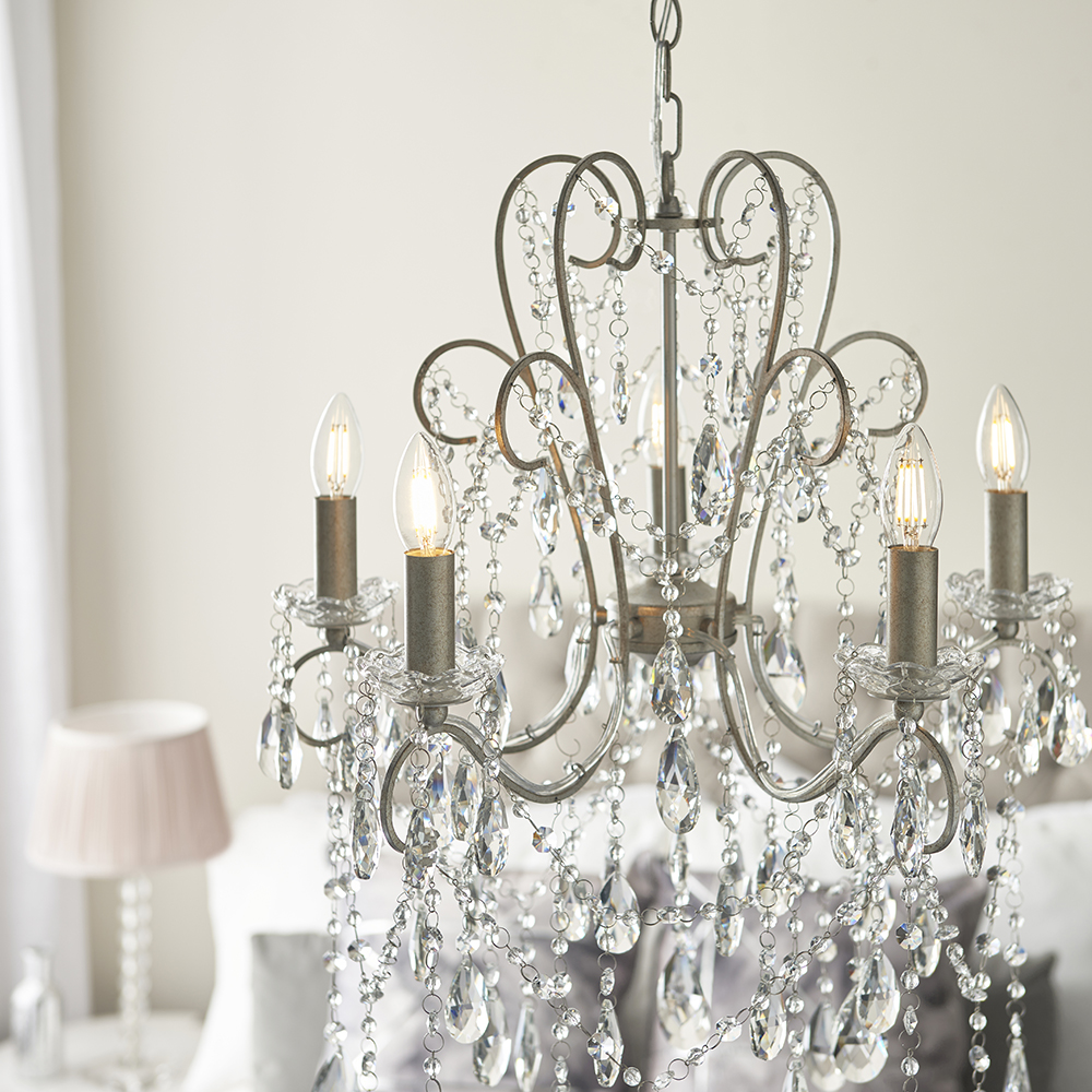 Baraboo 5 Light Glass Pendant Ceiling Light In Aged Silver