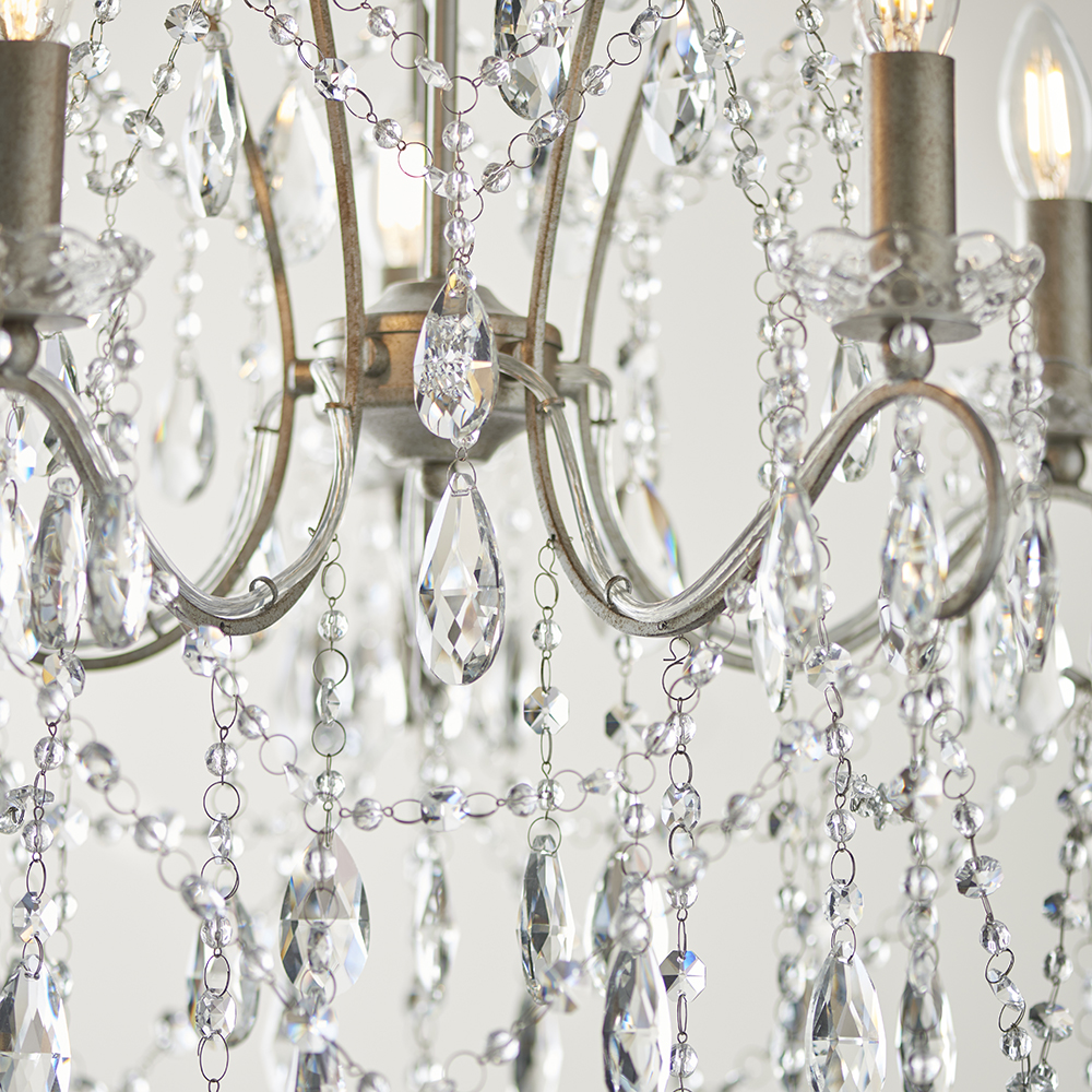 Baraboo 5 Light Glass Pendant Ceiling Light In Aged Silver