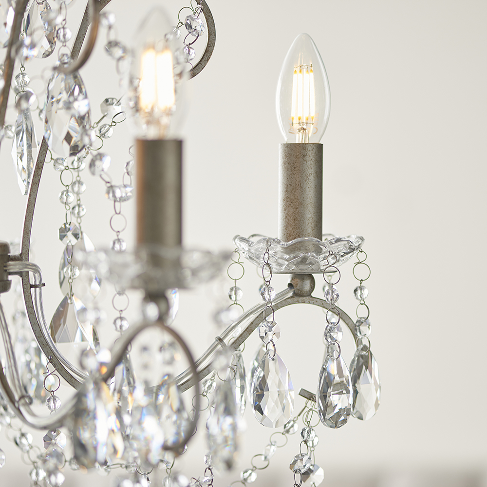 Baraboo 5 Light Glass Pendant Ceiling Light In Aged Silver