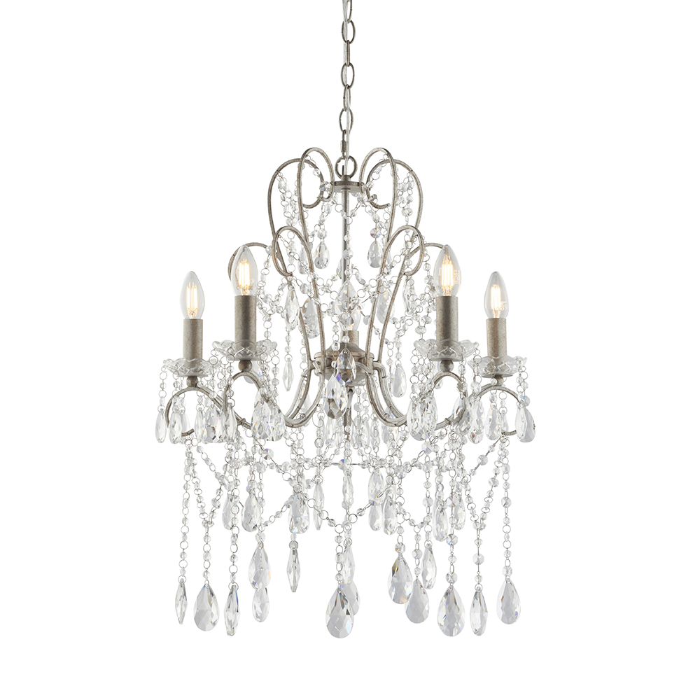 Baraboo 5 Light Glass Pendant Ceiling Light In Aged Silver