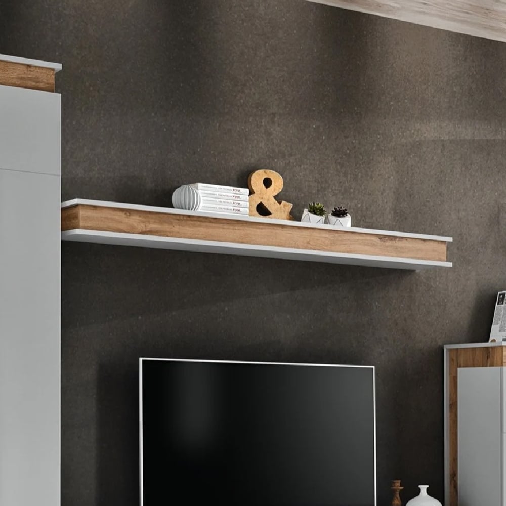 Read more about Baraboo wooden wall shelf in grey and artisan oak