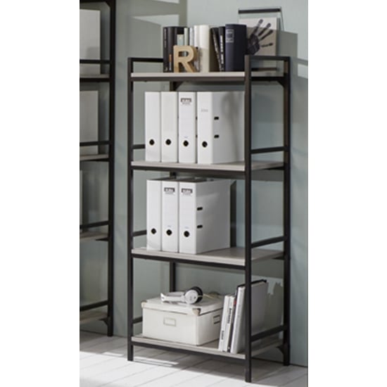 Photo of Barbara wooden 4 tier shelving unit in concrete effect