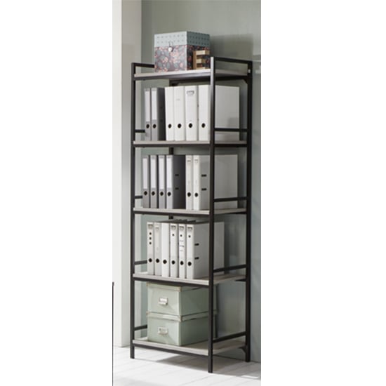 Photo of Barbara wooden 5 tier shelving unit in concrete effect