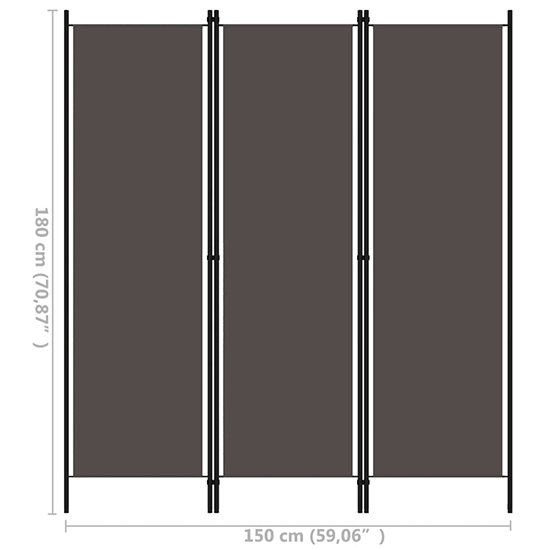 Barbel Fabric 3 Panels 150cm x 180cm Room Divider In Anthracite_6