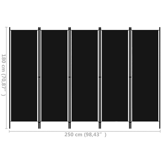 Barbel Fabric 5 Panels 250cm x 180cm Room Divider In Black_6